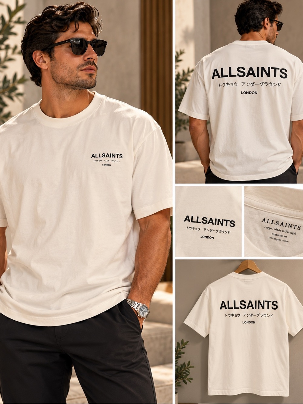 All Saints Off-White Logo Short Sleeve Tee